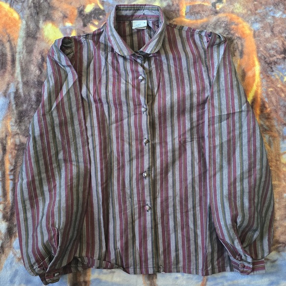 Wrangler Tops - Vintage Wrangler 80s Western Round Collar Pin Striped Formal Button Up sz Small